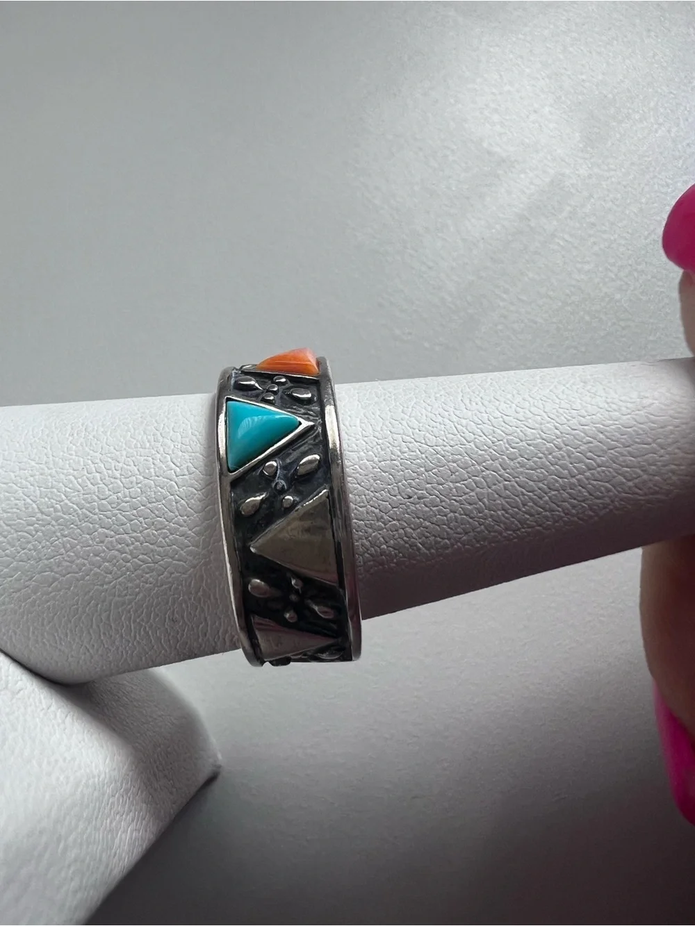 Vintage Carolyn Pollack Sterling Silver Turquoise and Coral Band Ring